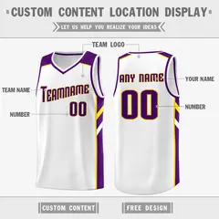 White Purple-Yellow Classic Breathable Basketball Jersey 2