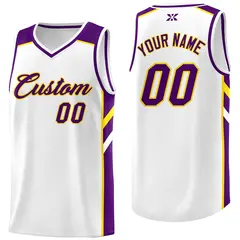 White Purple-Yellow Classic Mesh Sport Basketball Jersey