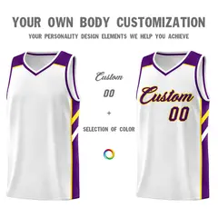 White Purple-Yellow Classic Mesh Sport Basketball Jersey 3