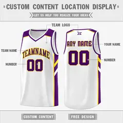 White Purple-Yellow Classic Mesh Sport Basketball Jersey 2