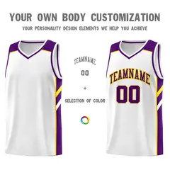 White Purple-Yellow Classic Mesh Sport Basketball Jersey 3