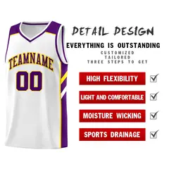 White Purple-Yellow Classic Mesh Sport Basketball Jersey 4