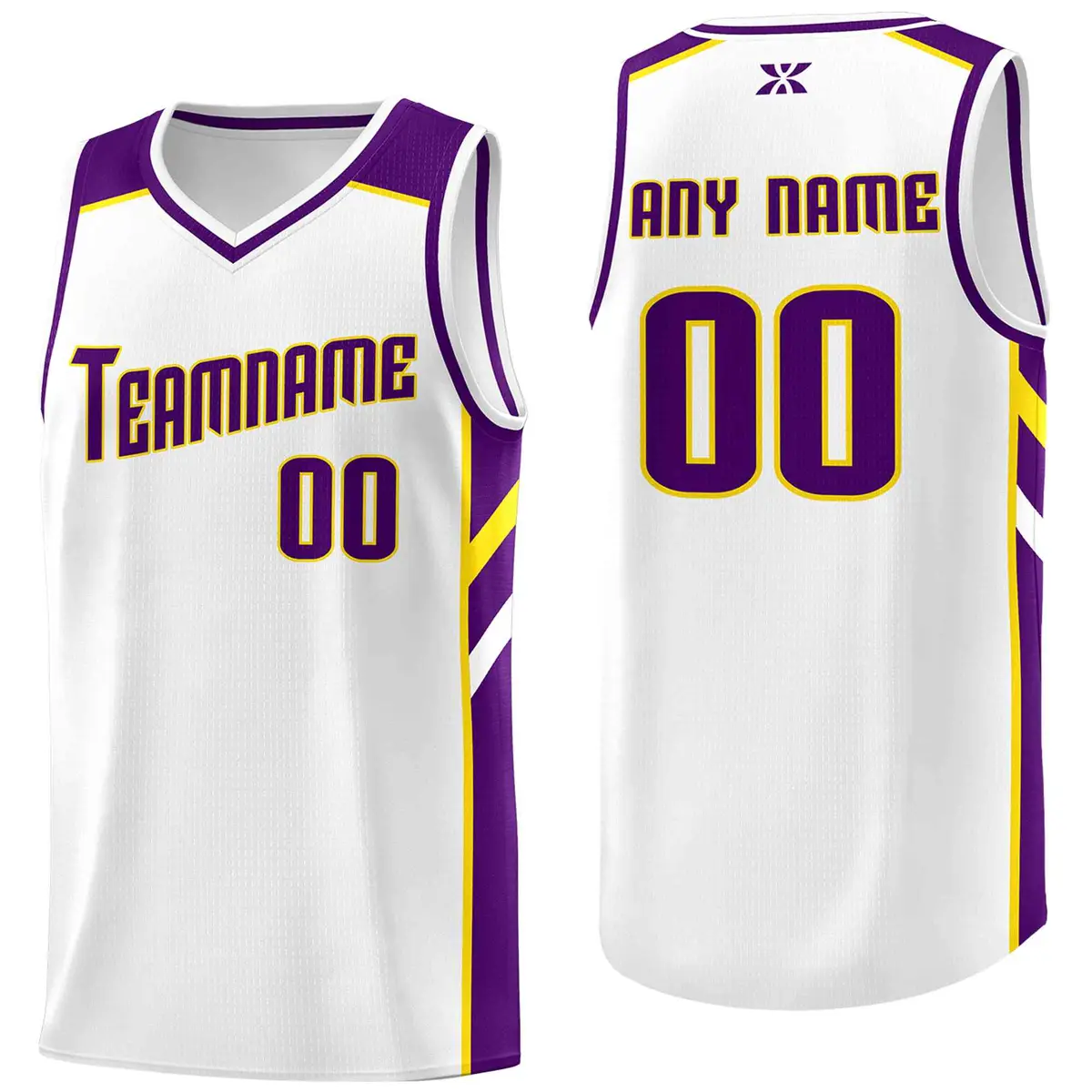 White Purple-Yellow Classic Mesh Sport Basketball Jersey