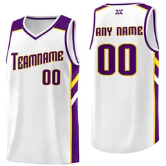 White Purple-Yellow Classic Mesh Sport Basketball Jersey