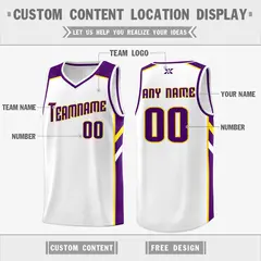 White Purple-Yellow Classic Mesh Sport Basketball Jersey 2