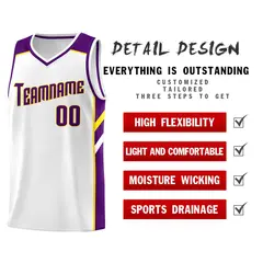 White Purple-Yellow Classic Mesh Sport Basketball Jersey 4