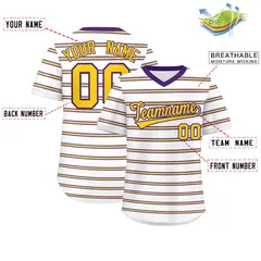 White Purple-Yellow Horizontal Stripe Pullover Baseball Jersey 2
