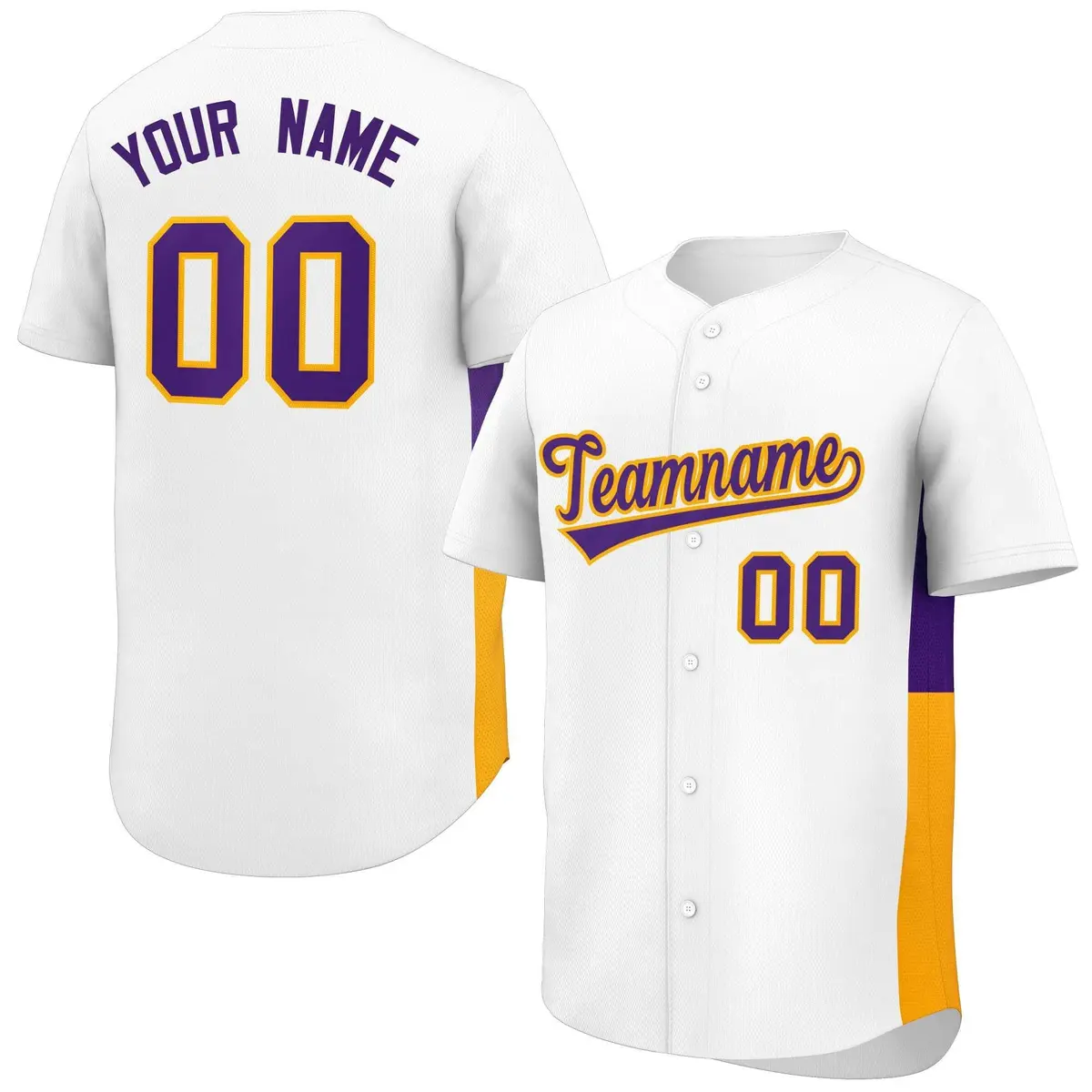 White Purple-Yellow Side Two-Tone Authentic Baseball Jersey