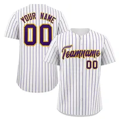 White Purple-Yellow Stripe Authentic Fashion Baseball Jersey