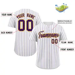 White Purple-Yellow Stripe Authentic Fashion Baseball Jersey 2