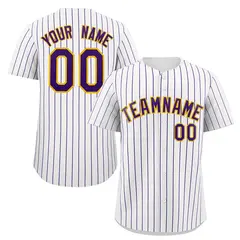 White Purple-Yellow Stripe Authentic Fashion Baseball Jersey 1
