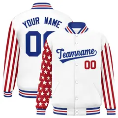 White Red American Flag Full-Snap Raglan Letterman Jacket
