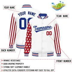White Red American Flag Full-Snap Raglan Letterman Jacket 2