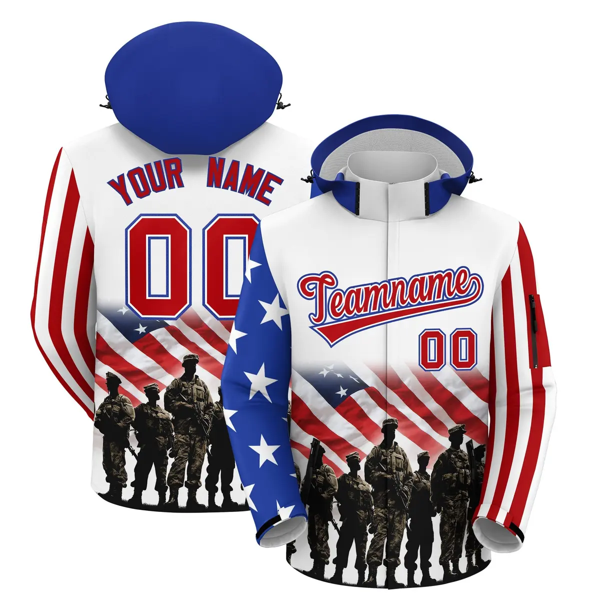 White Red American Flag Independence Day Waterproof Jacket