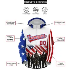 White Red American Flag Independence Day Waterproof Jacket 2