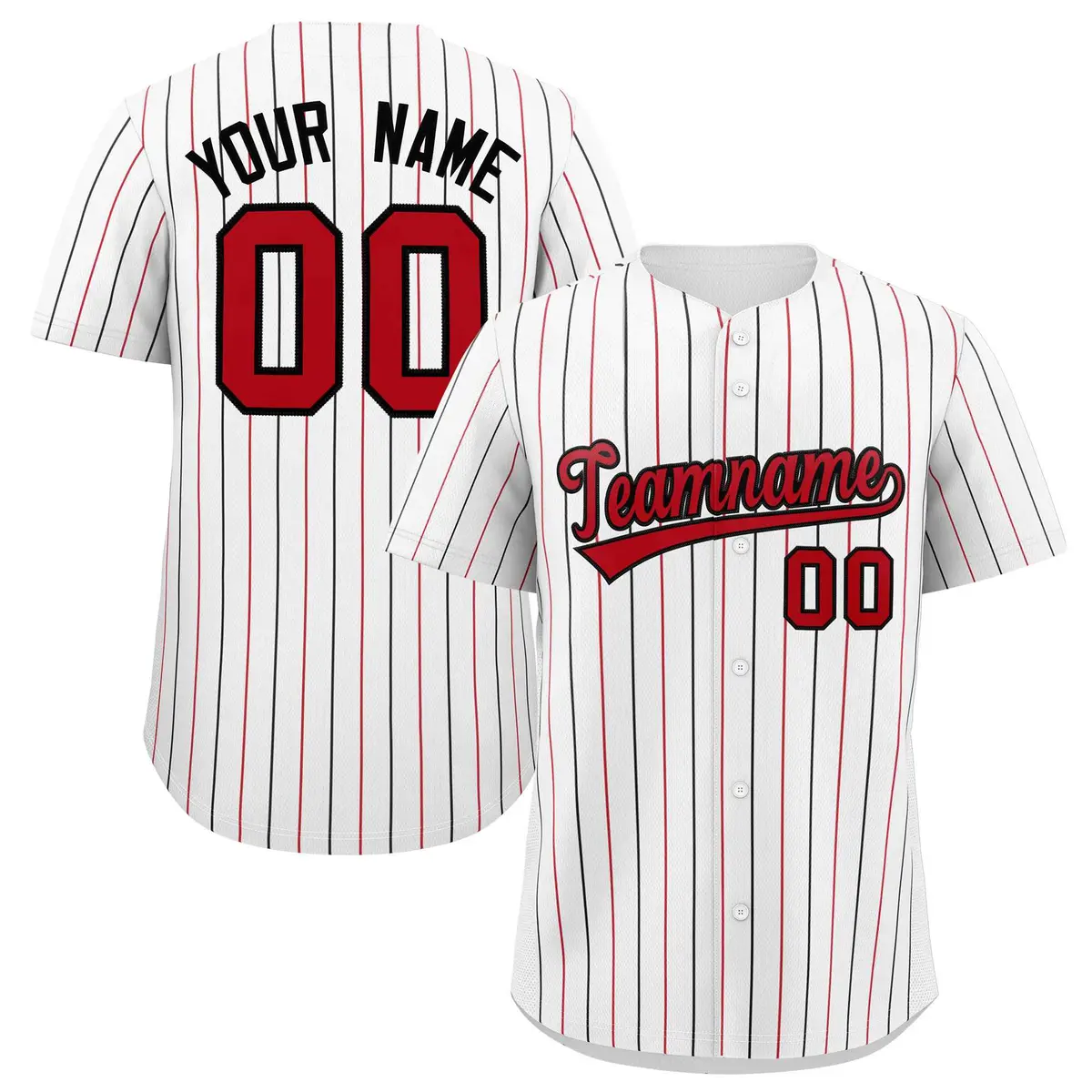 White Red and Black Bi-Color Striped Baseball Jersey