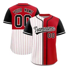White Red and Black Pinstripe Raglan Baseball Jersey 1