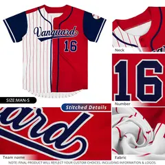 White Red and Black Pinstripe Raglan Baseball Jersey 2