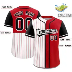 White Red and Black Pinstripe Raglan Baseball Jersey 3