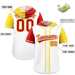 White Red and Gold Split Raglan Baseball Hoodie Jersey 2