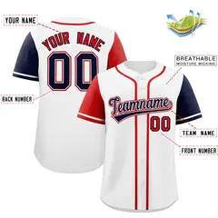 White Red and Navy Raglan Sleeves Baseball Jersey 2