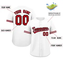 White Red Authentic Full-Button Baseball Jersey 2