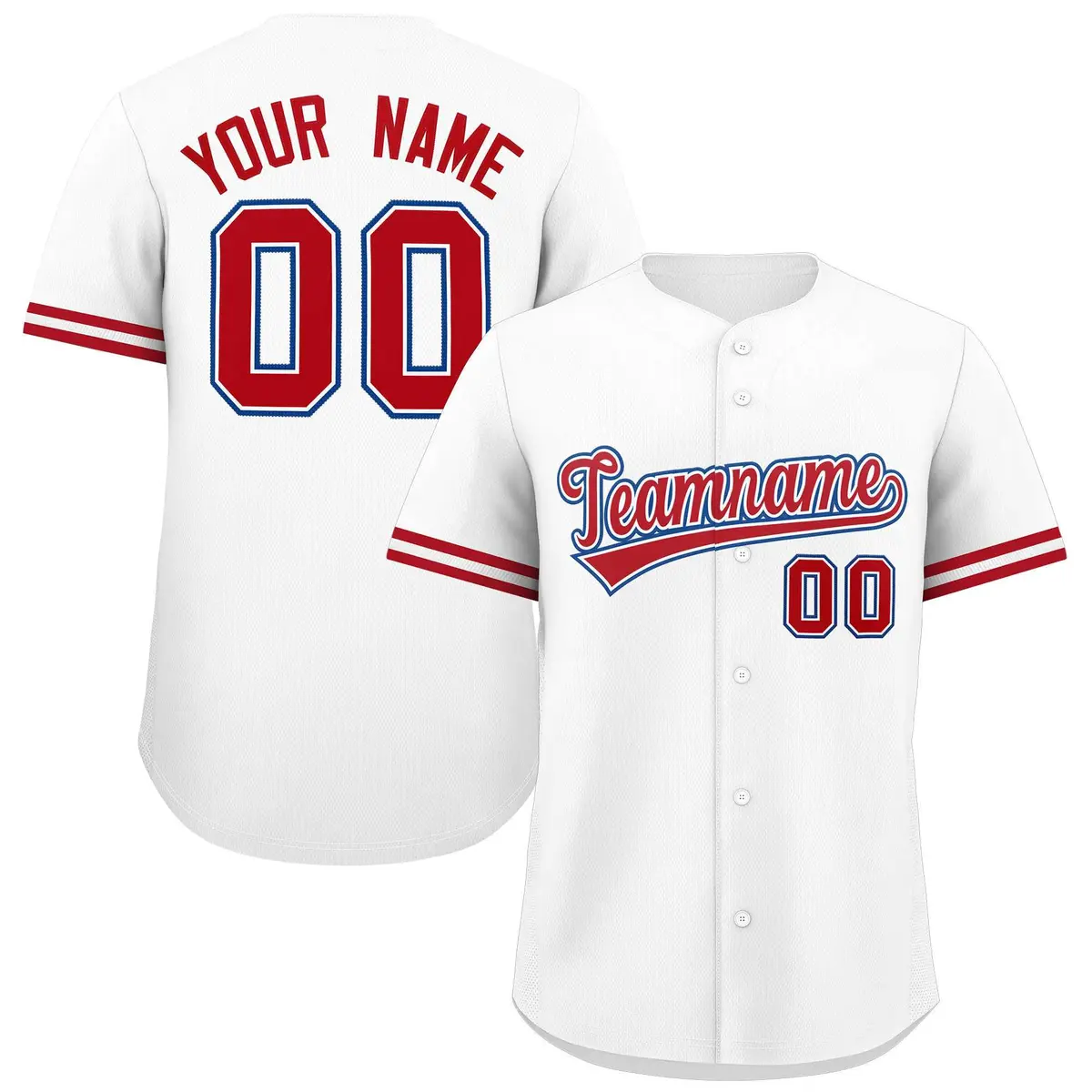 White Red Authentic Full-Button Baseball Jersey