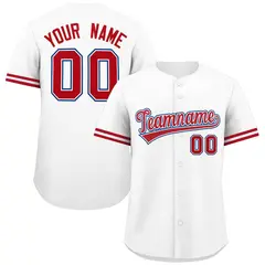 White Red Authentic Full-Button Baseball Jersey 1