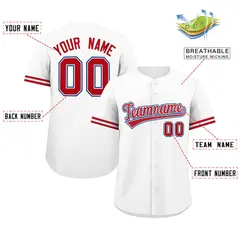 White Red Authentic Full-Button Baseball Jersey 2