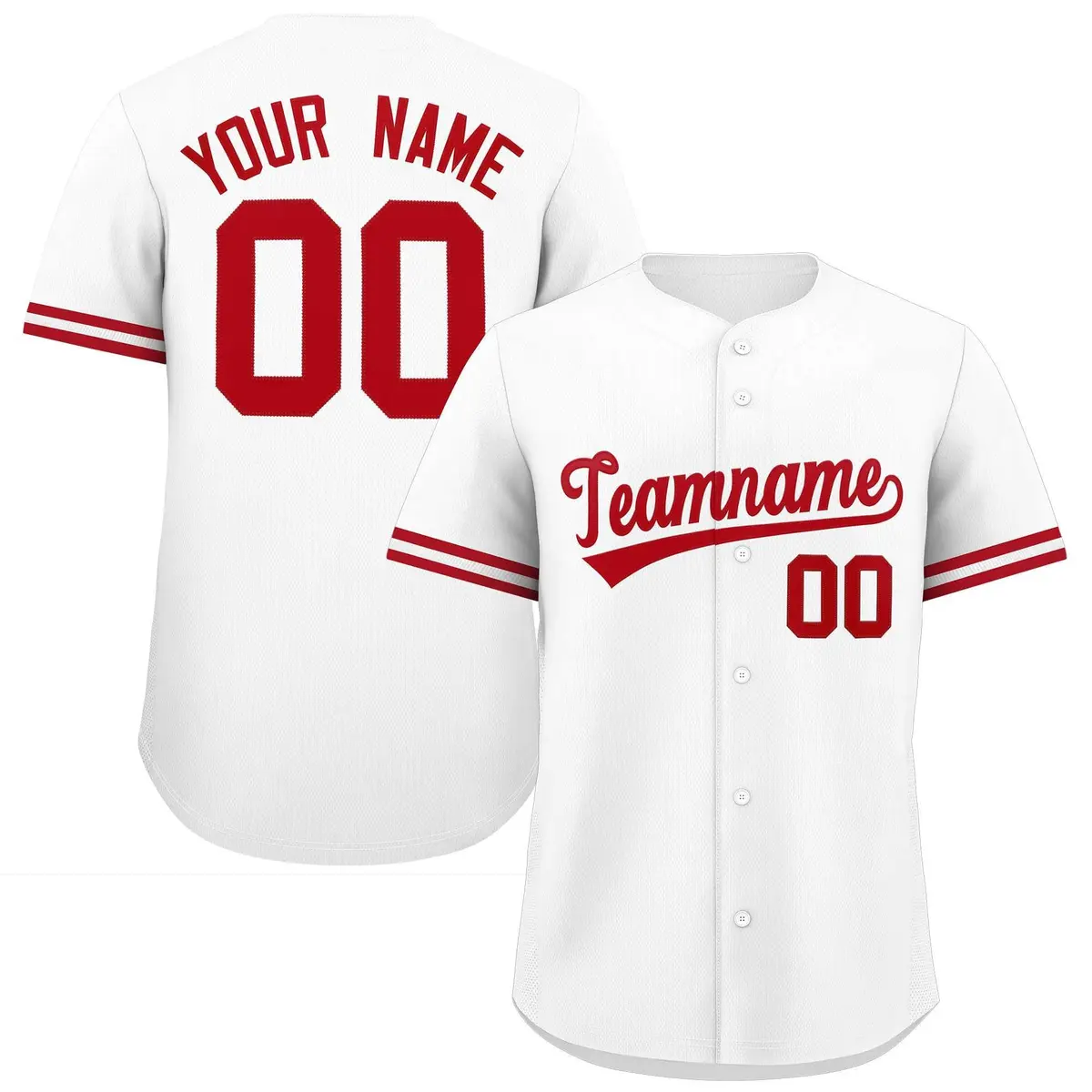 White Red Authentic Full-Button Baseball Jersey