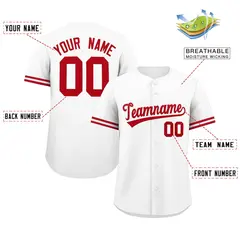 White Red Authentic Full-Button Baseball Jersey 2