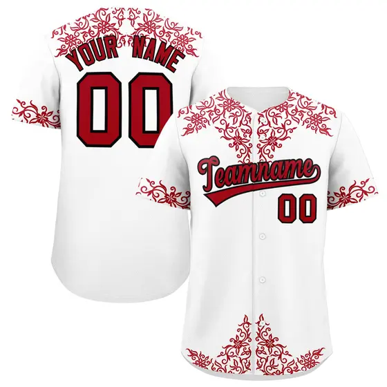 White Red Baroque Style Baseball Jersey
