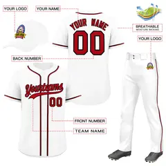 White Red Baseball Jersey Pants Hat Uniform Package 2