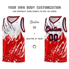 White Red Beast Pattern Sports Basketball Jersey 3