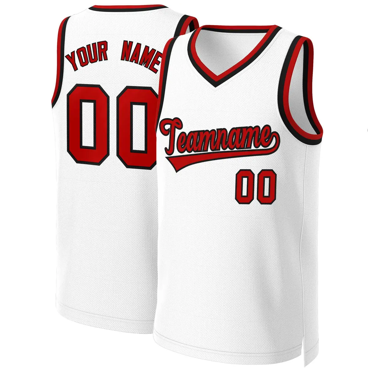 White Red-Black Classic Basketball Jersey