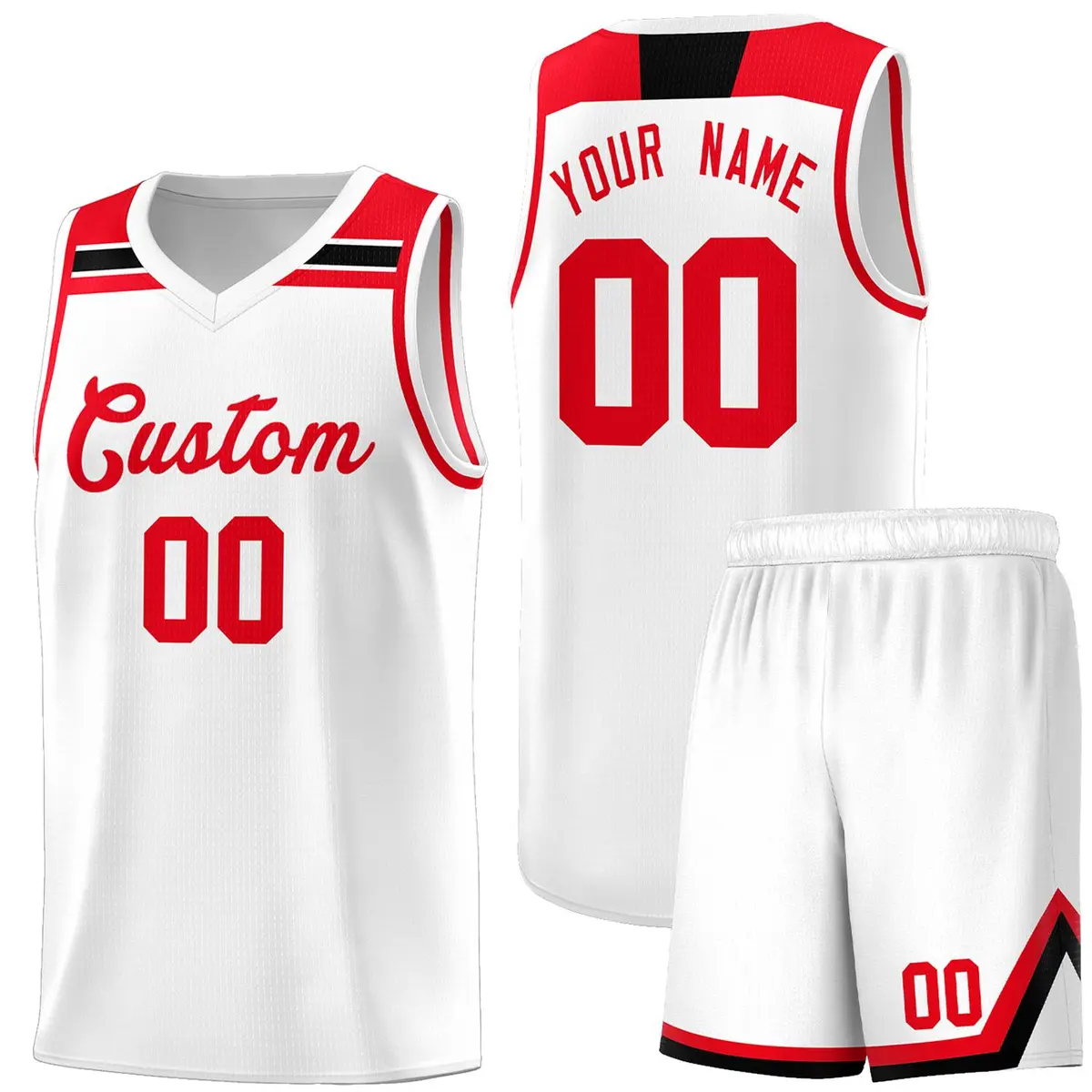 White Red-Black Classic Basketball Sports Uniform Jersey