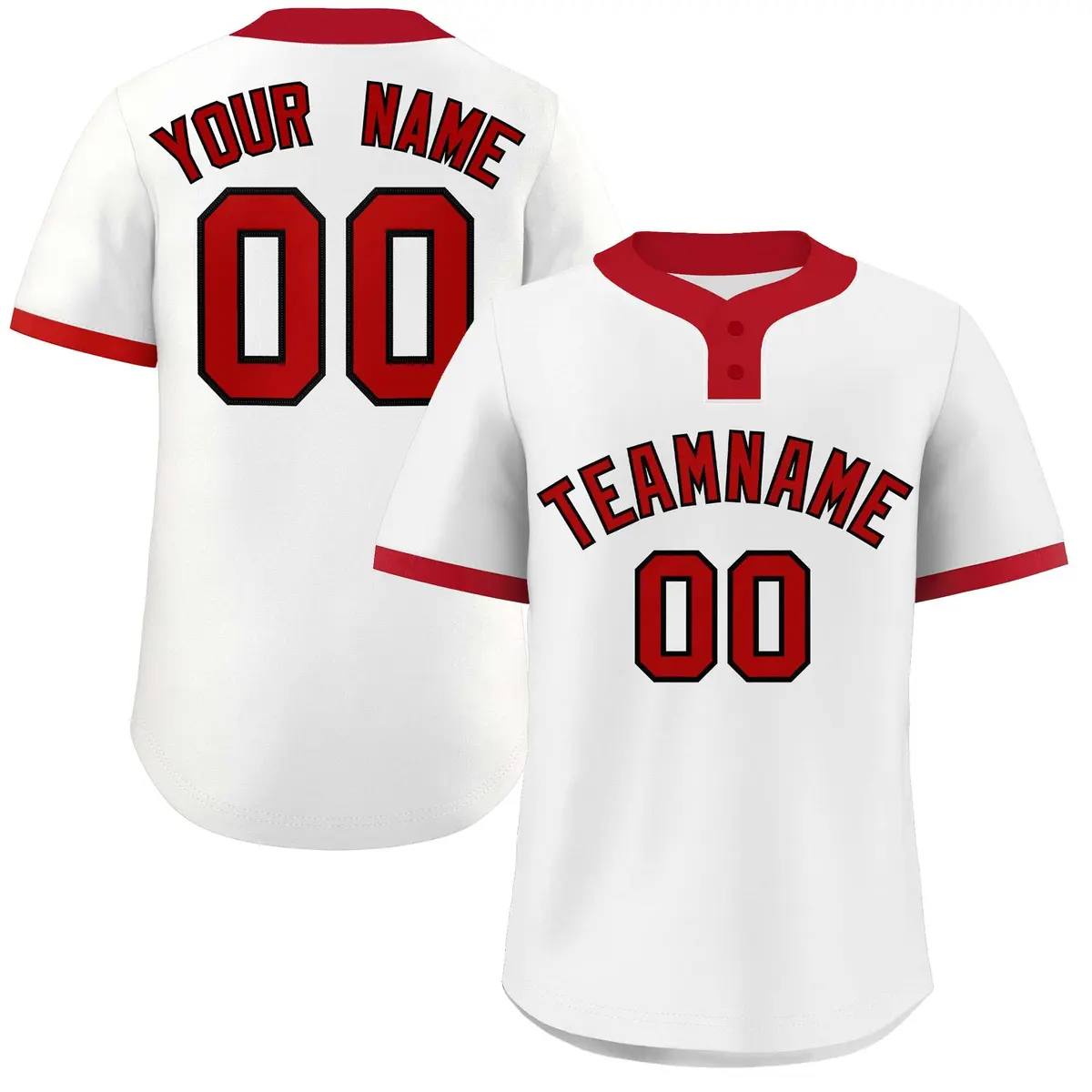 White Red-Black Classic Two-Button Softball Jersey