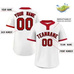 White Red-Black Classic Two-Button Softball Jersey 2