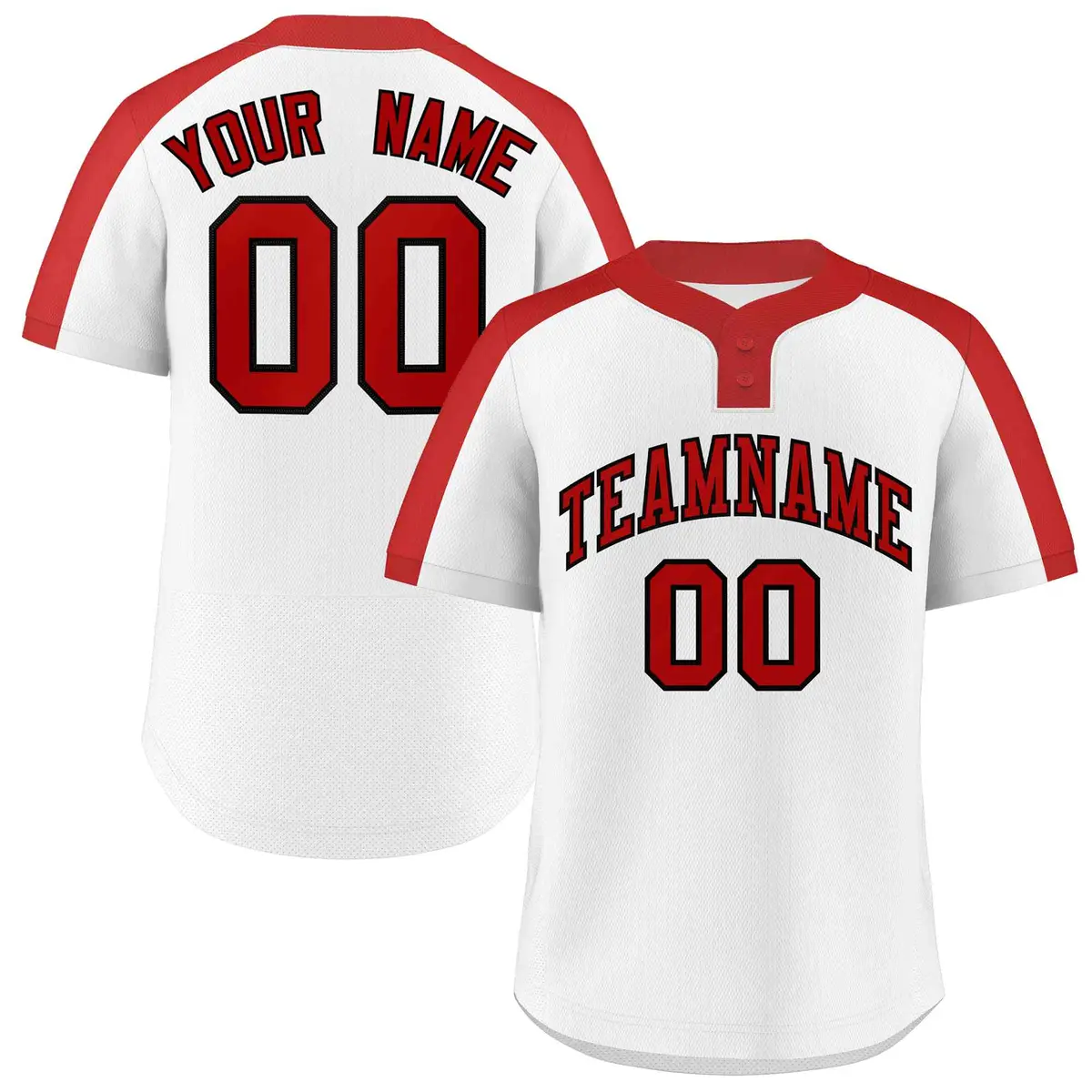White Red-Black Classic Two-Button Softball Jersey