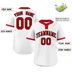White Red-Black Classic Two-Button Softball Jersey 2