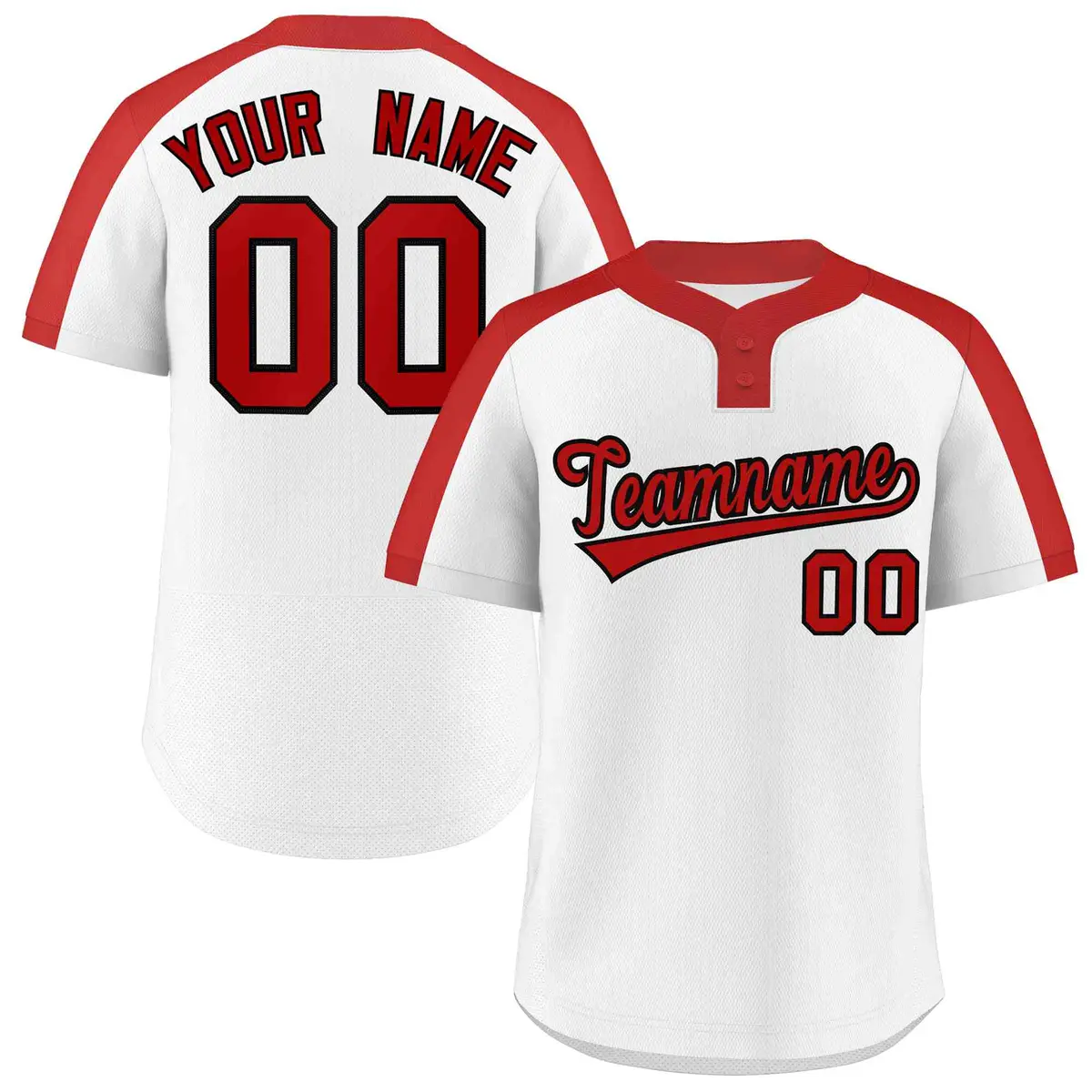 White Red-Black Classic Two-Button Softball Jersey