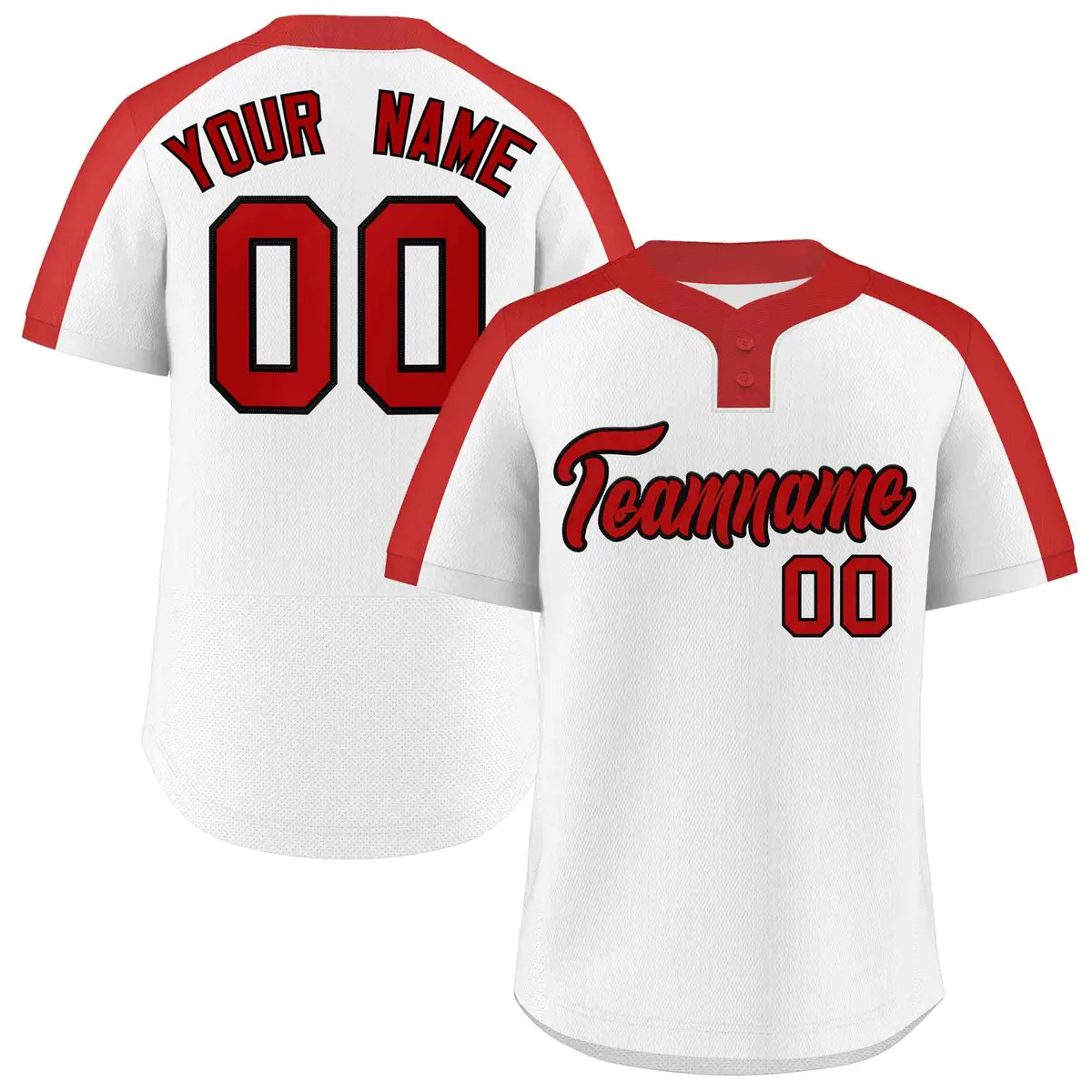 White Red-Black Classic Two-Button Softball Jersey