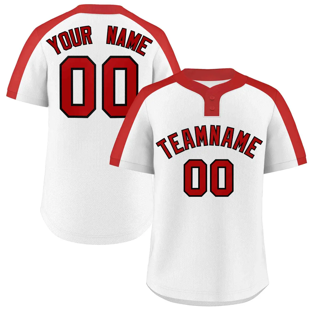 White Red-Black Classic Two-Button Softball Jersey
