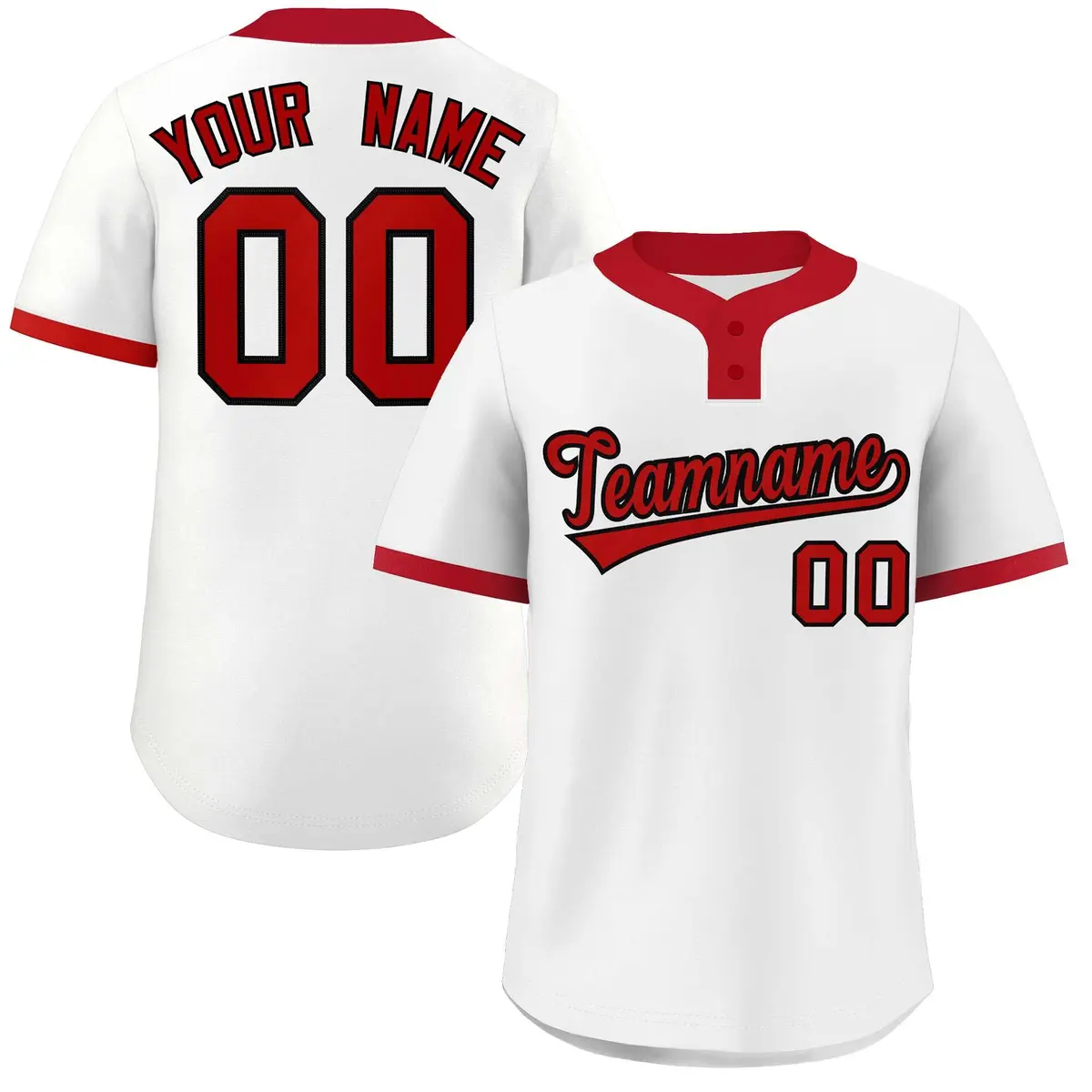 White Red-Black Classic Two-Button Softball Jersey