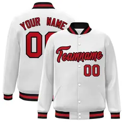 White Red Black Classic Varsity Full-Snap Letterman Jacket