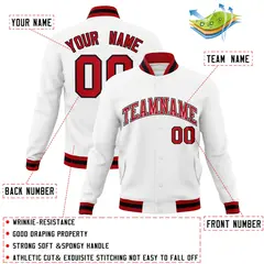 White Red Black Classic Varsity Full-Snap Letterman Jacket 4
