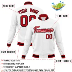 White Red Black Classic Varsity Full-Snap Letterman Jacket 4