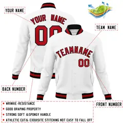 White Red Black Classic Varsity Full-Snap Letterman Jacket 4
