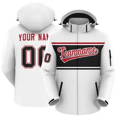 White Red-Black Color Block Hooded Outdoor Waterproof Jacket