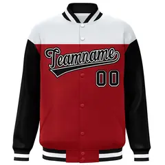 White Red-Black Color Block Letterman Varsity Baseball Jacket 3